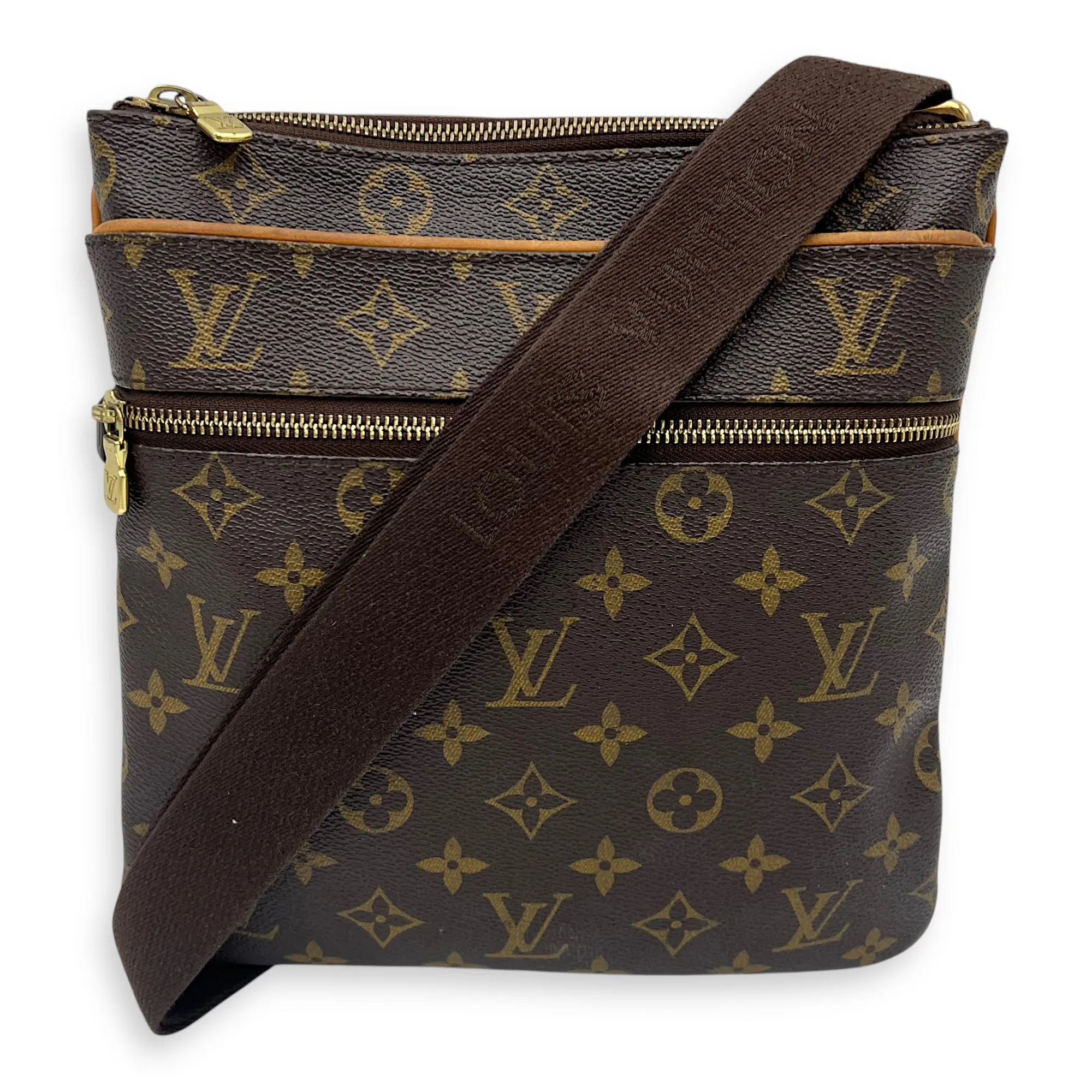 Valmy Messenger Brown in Monogram Coated Canvas, Gold hardware