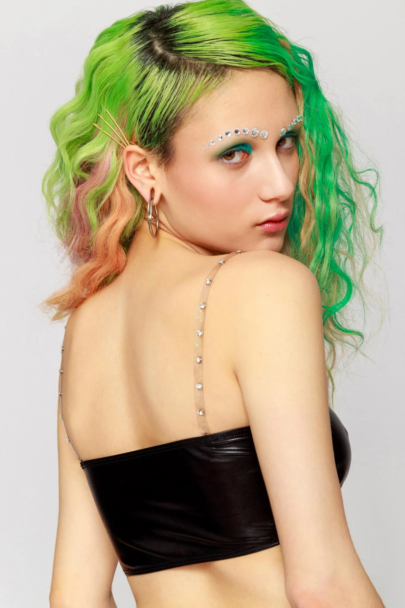 Vinyl Crop Top With Diamante Straps