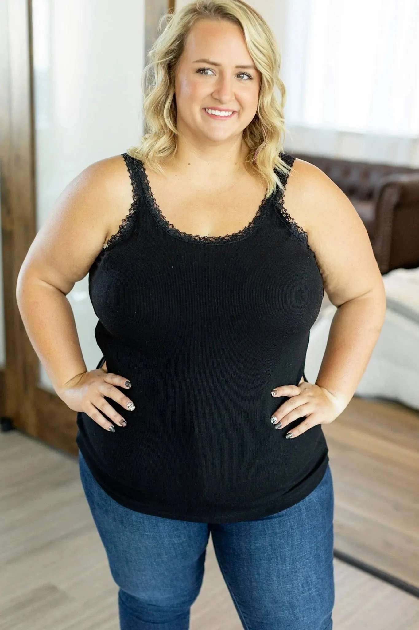 Vivette Lace Trim Ribbed Tank (8 COLORS)