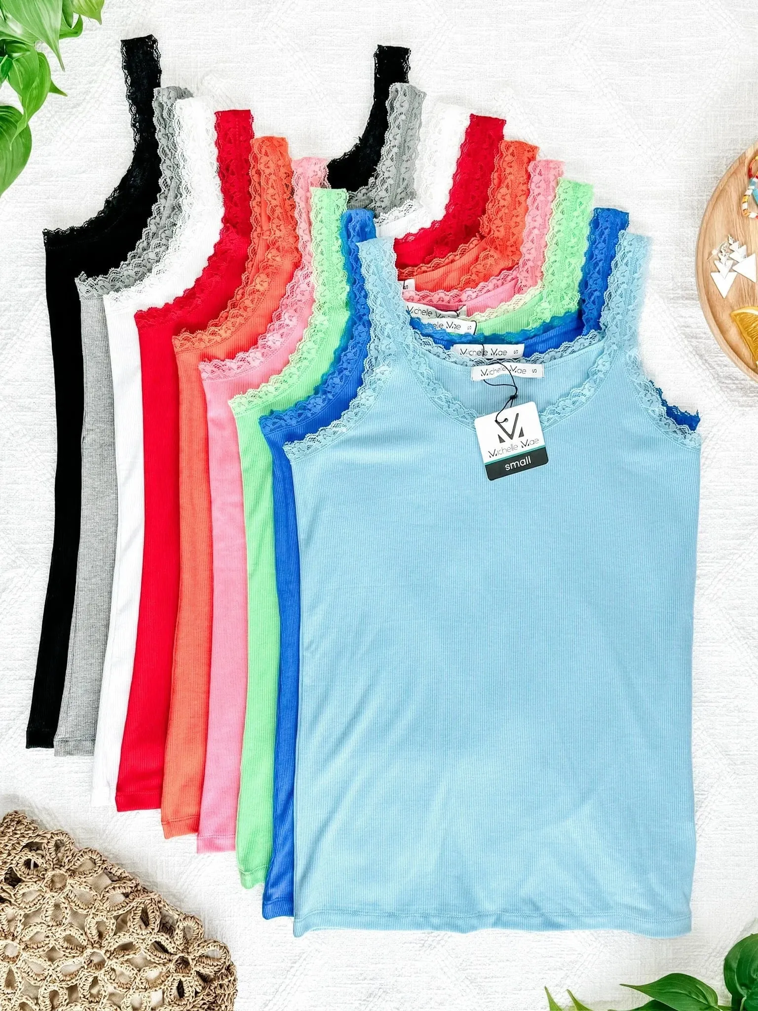 Vivette Lace Trim Ribbed Tank (8 COLORS)
