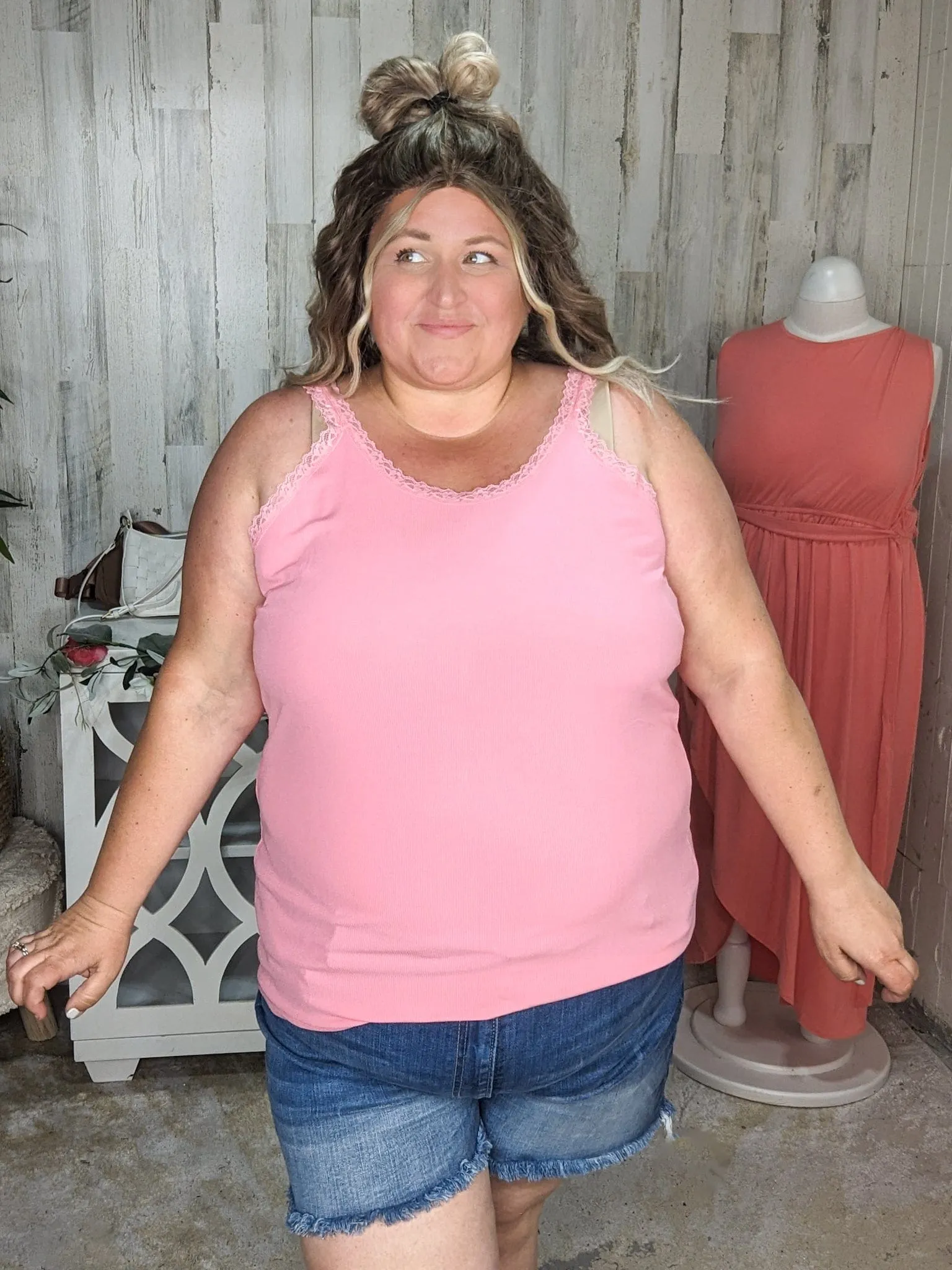 Vivette Lace Trim Ribbed Tank (8 COLORS)