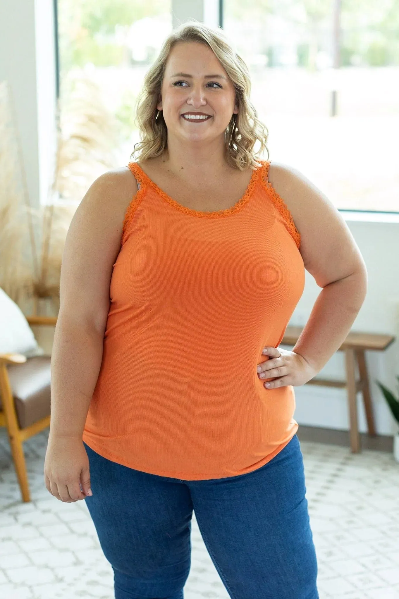 Vivette Lace Trim Ribbed Tank (8 COLORS)