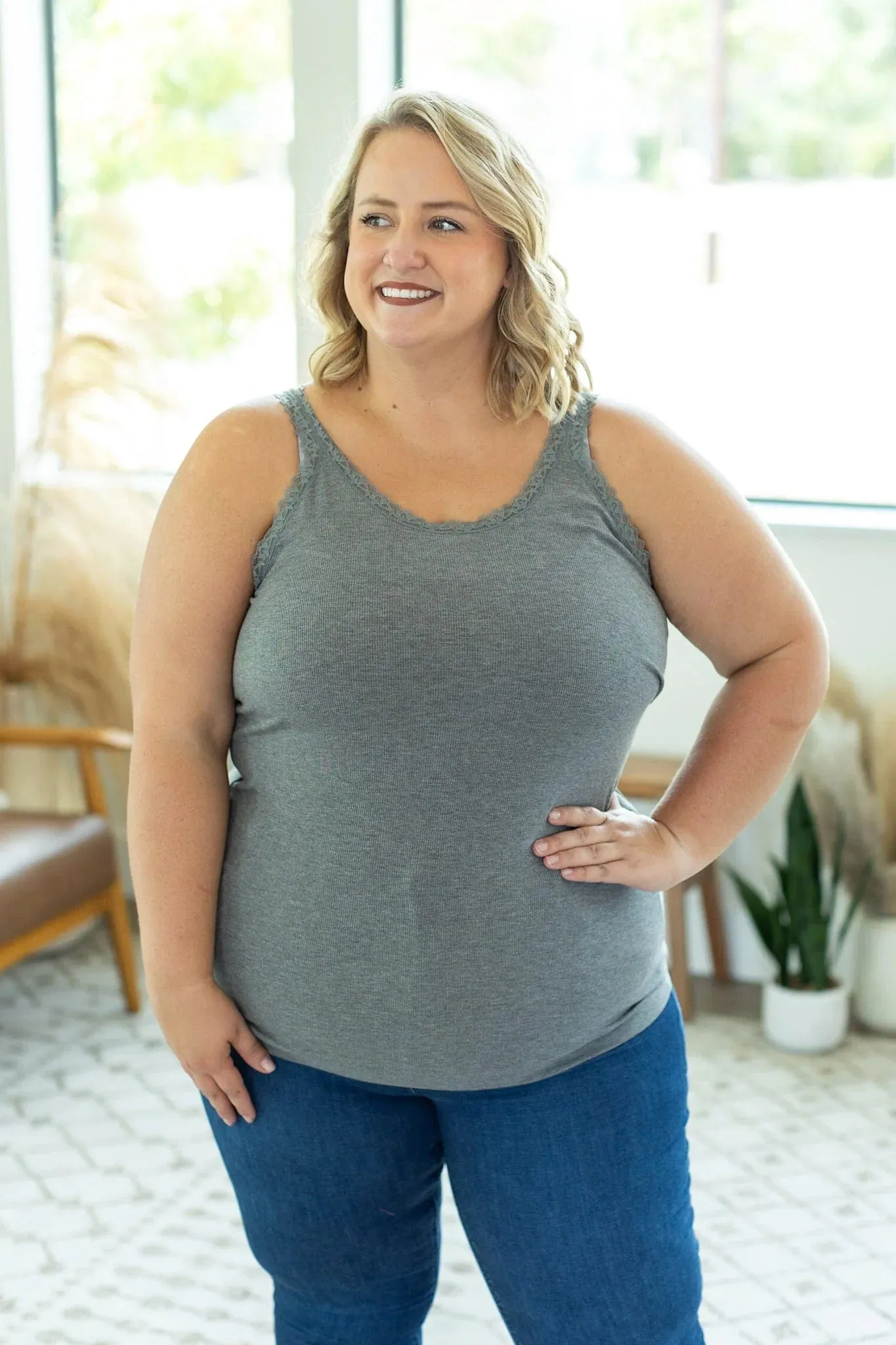 Vivette Lace Trim Ribbed Tank (8 COLORS)