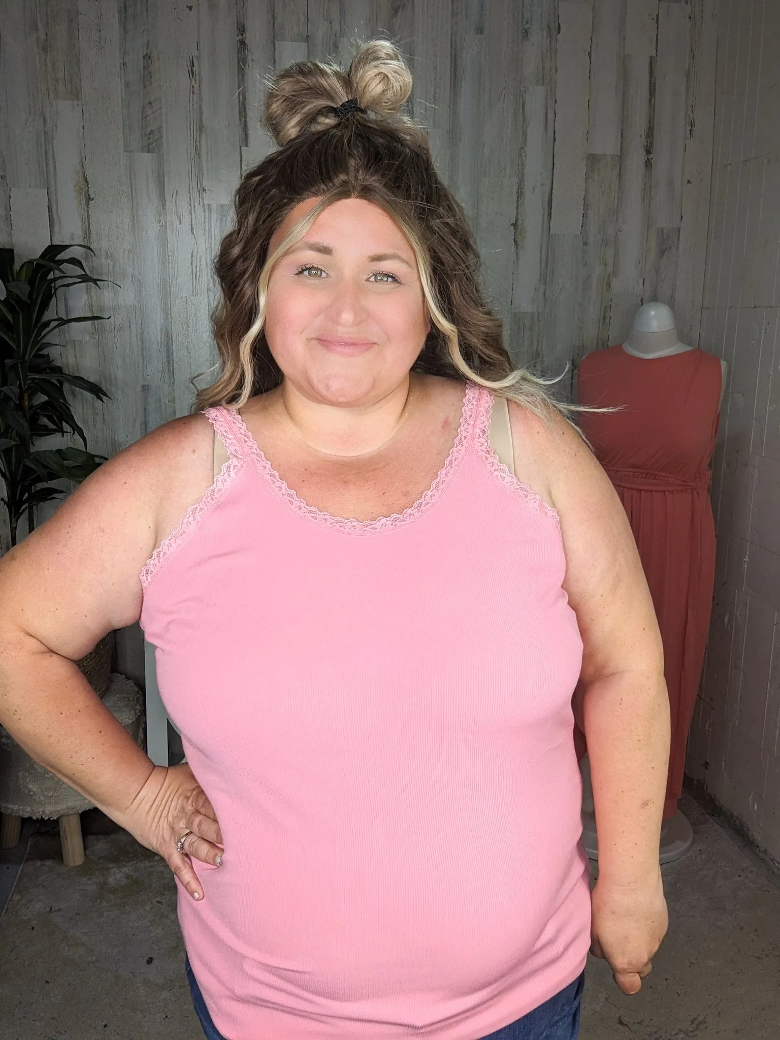 Vivette Lace Trim Ribbed Tank (8 COLORS)