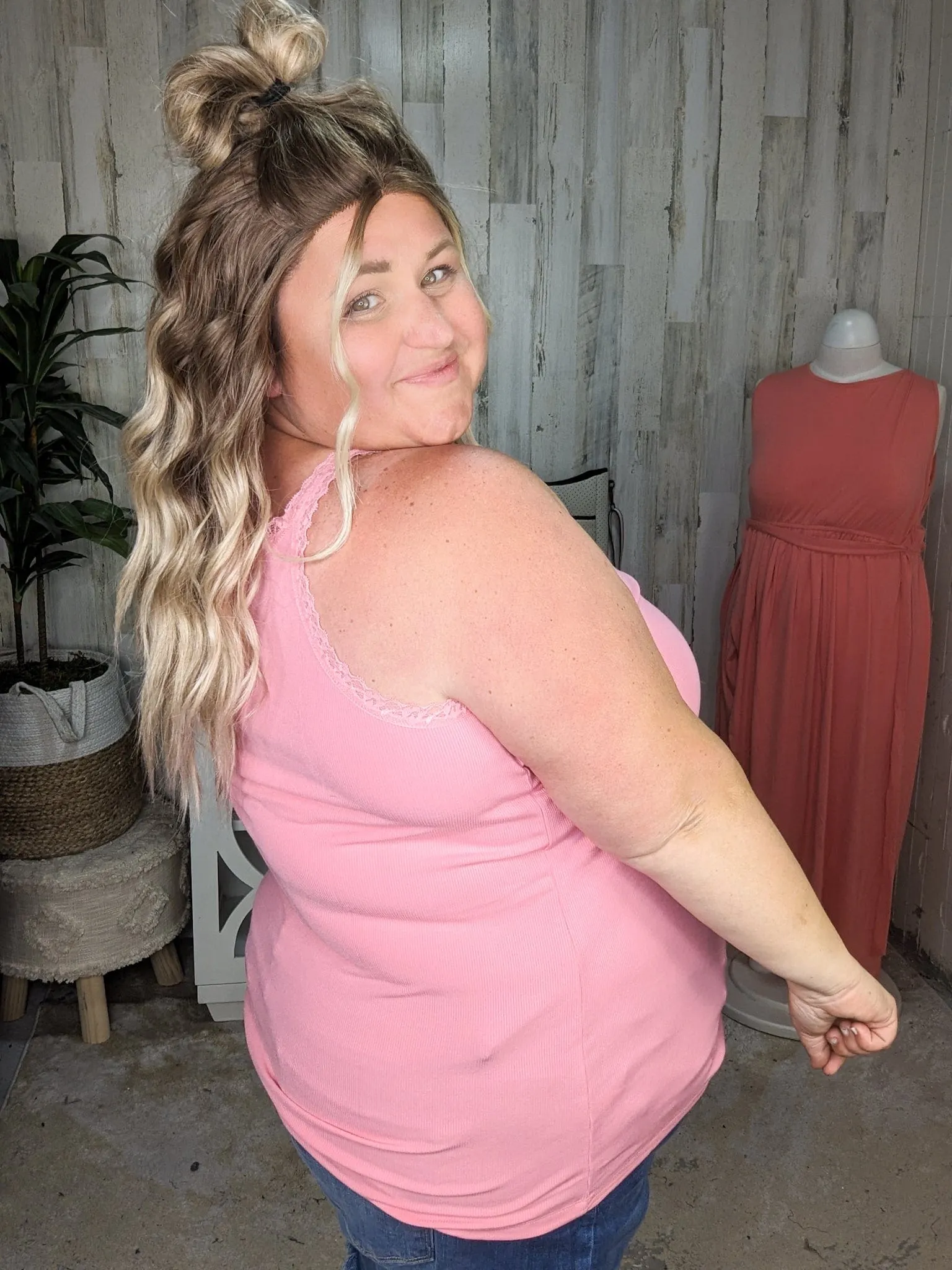 Vivette Lace Trim Ribbed Tank (8 COLORS)