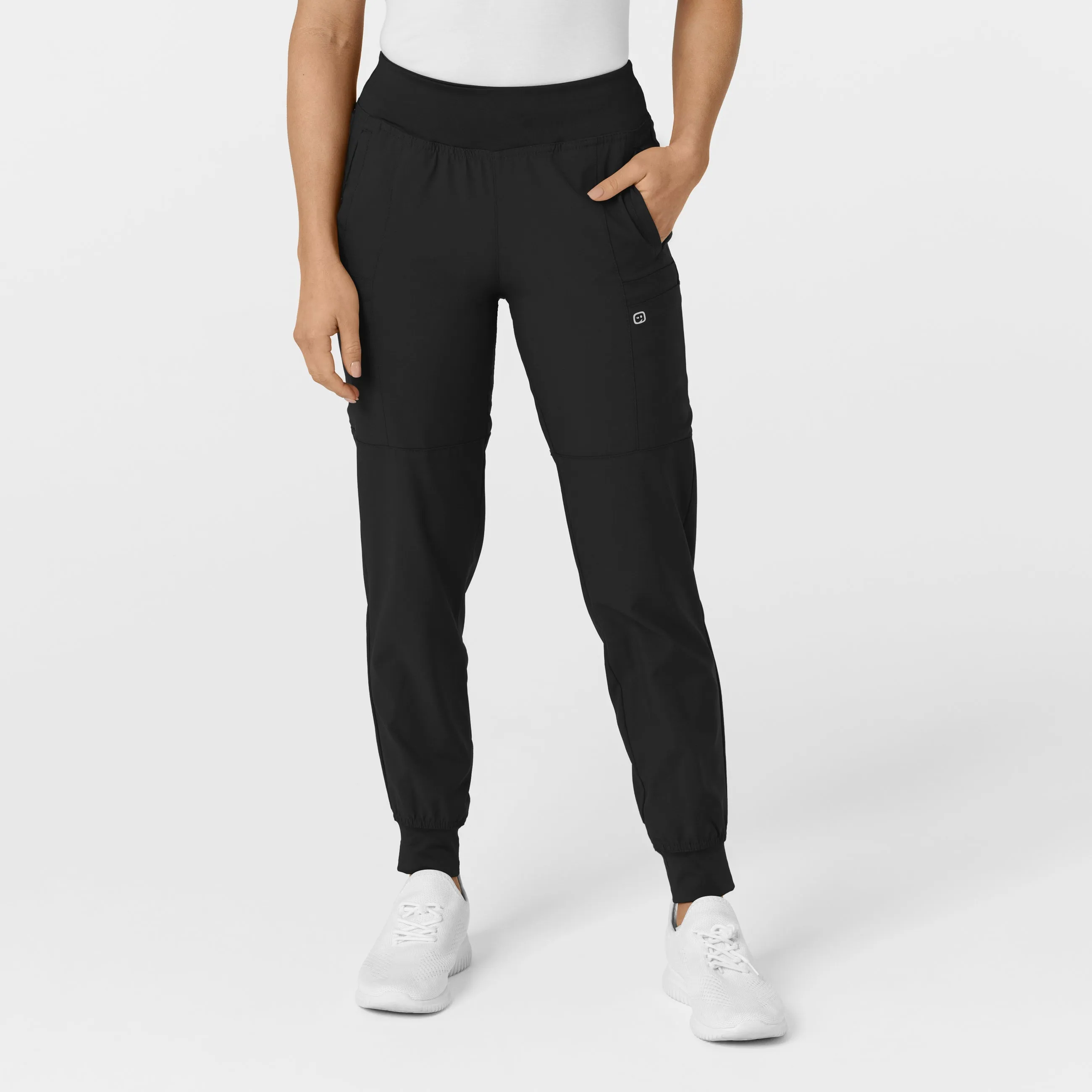 W123 5555 Comfort Waist Cargo Jogger Scrub Pants Black