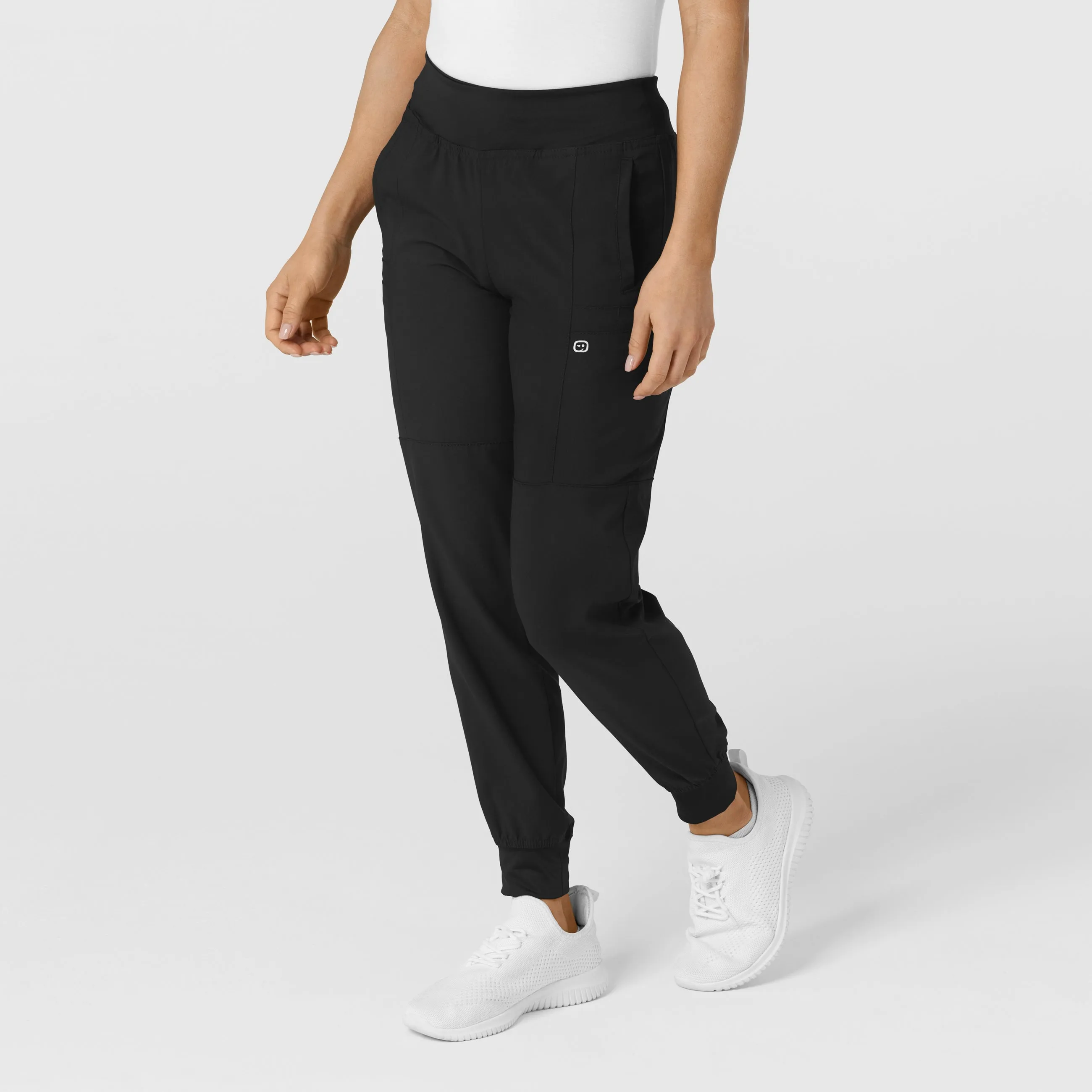 W123 5555 Comfort Waist Cargo Jogger Scrub Pants Black