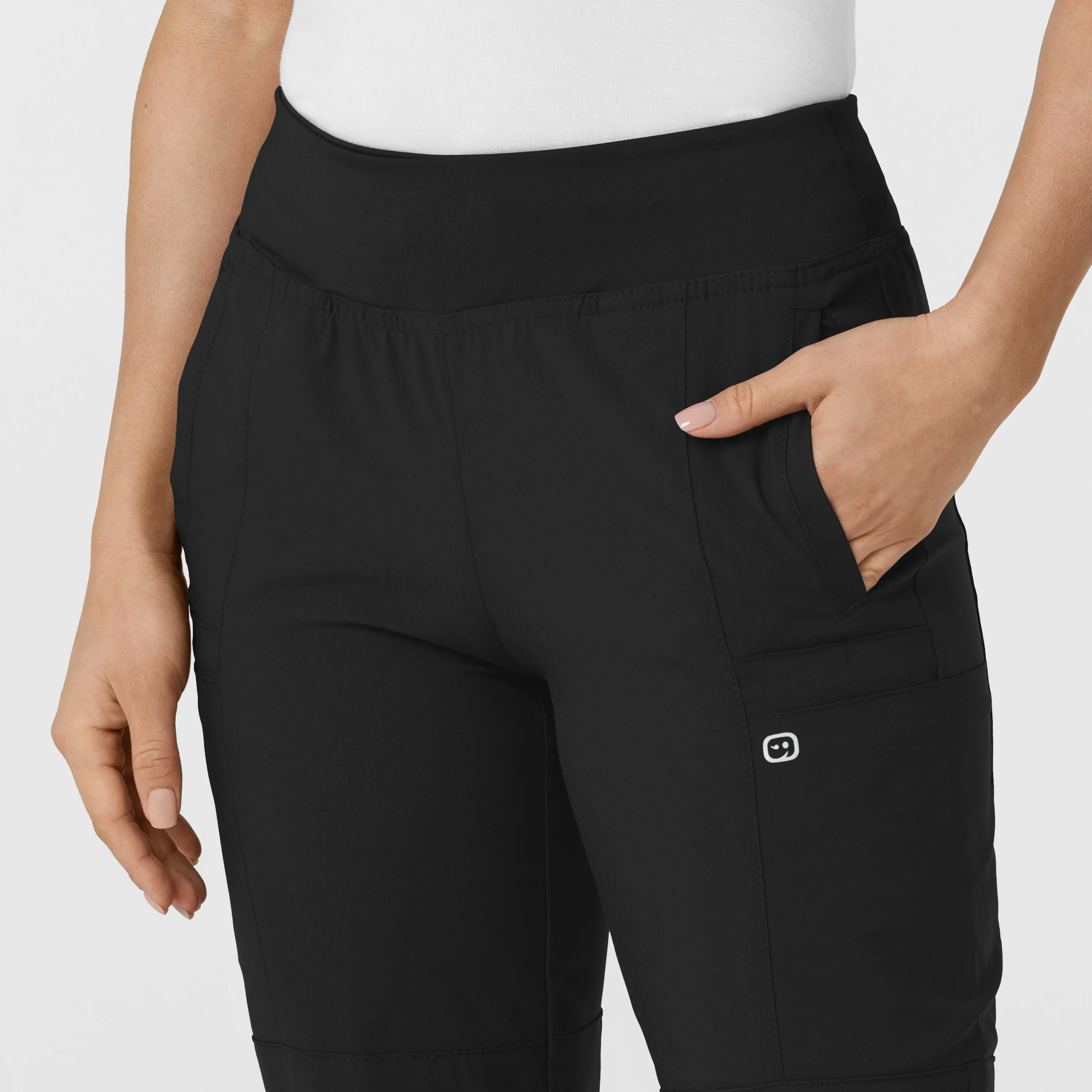 W123 5555 Comfort Waist Cargo Jogger Scrub Pants Black