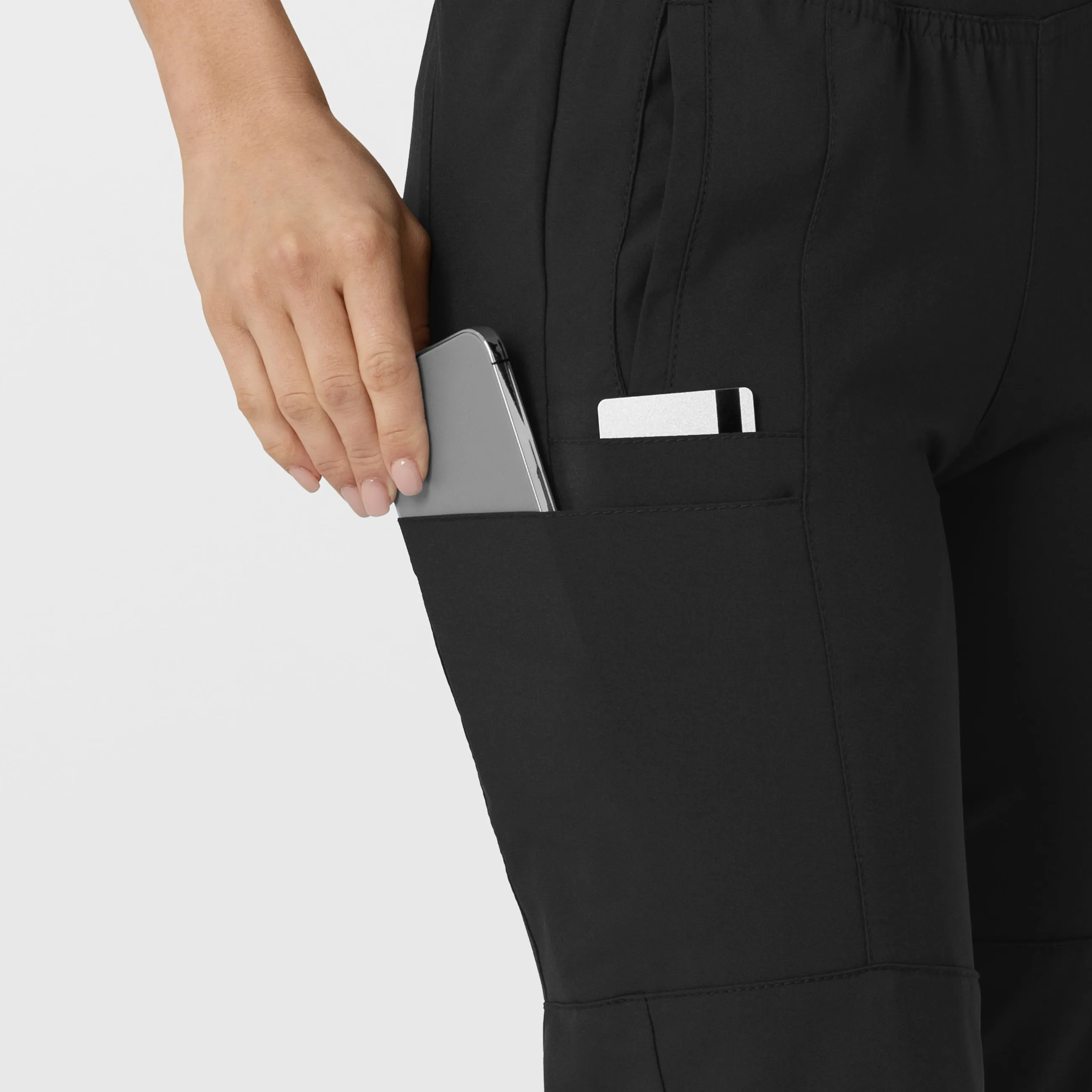 W123 5555 Comfort Waist Cargo Jogger Scrub Pants Black