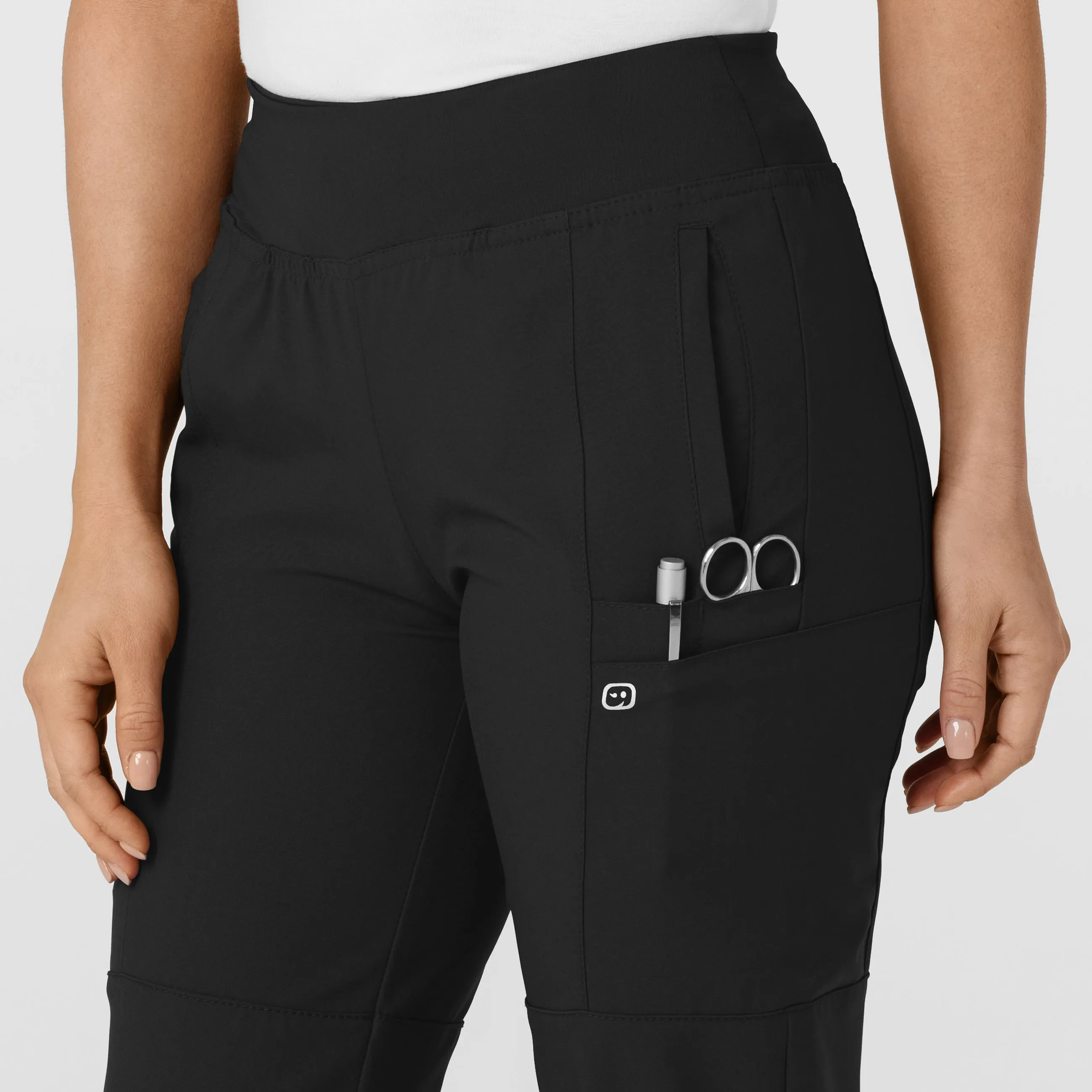 W123 5555 Comfort Waist Cargo Jogger Scrub Pants Black