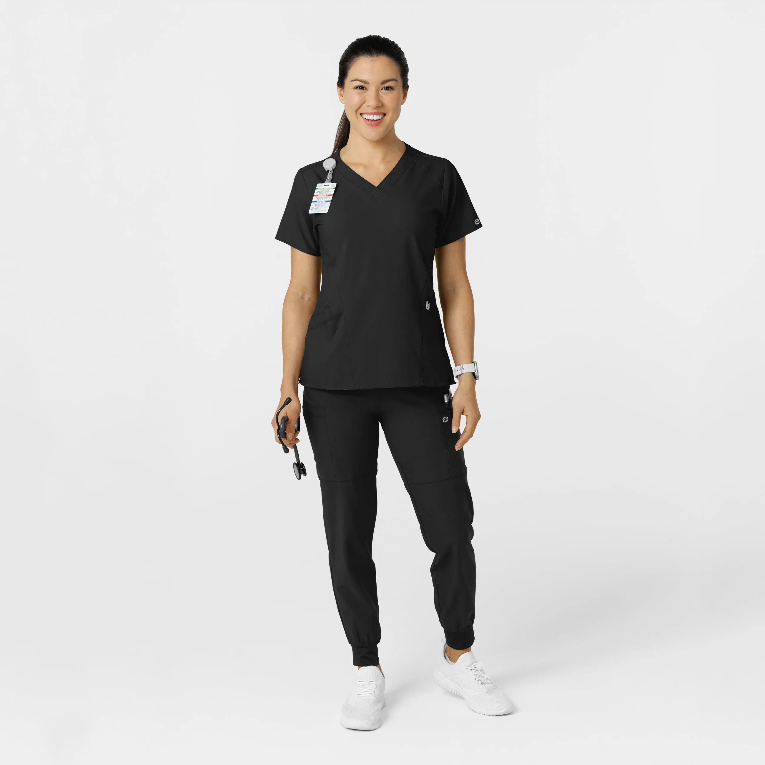 W123 5555 Comfort Waist Cargo Jogger Scrub Pants Black