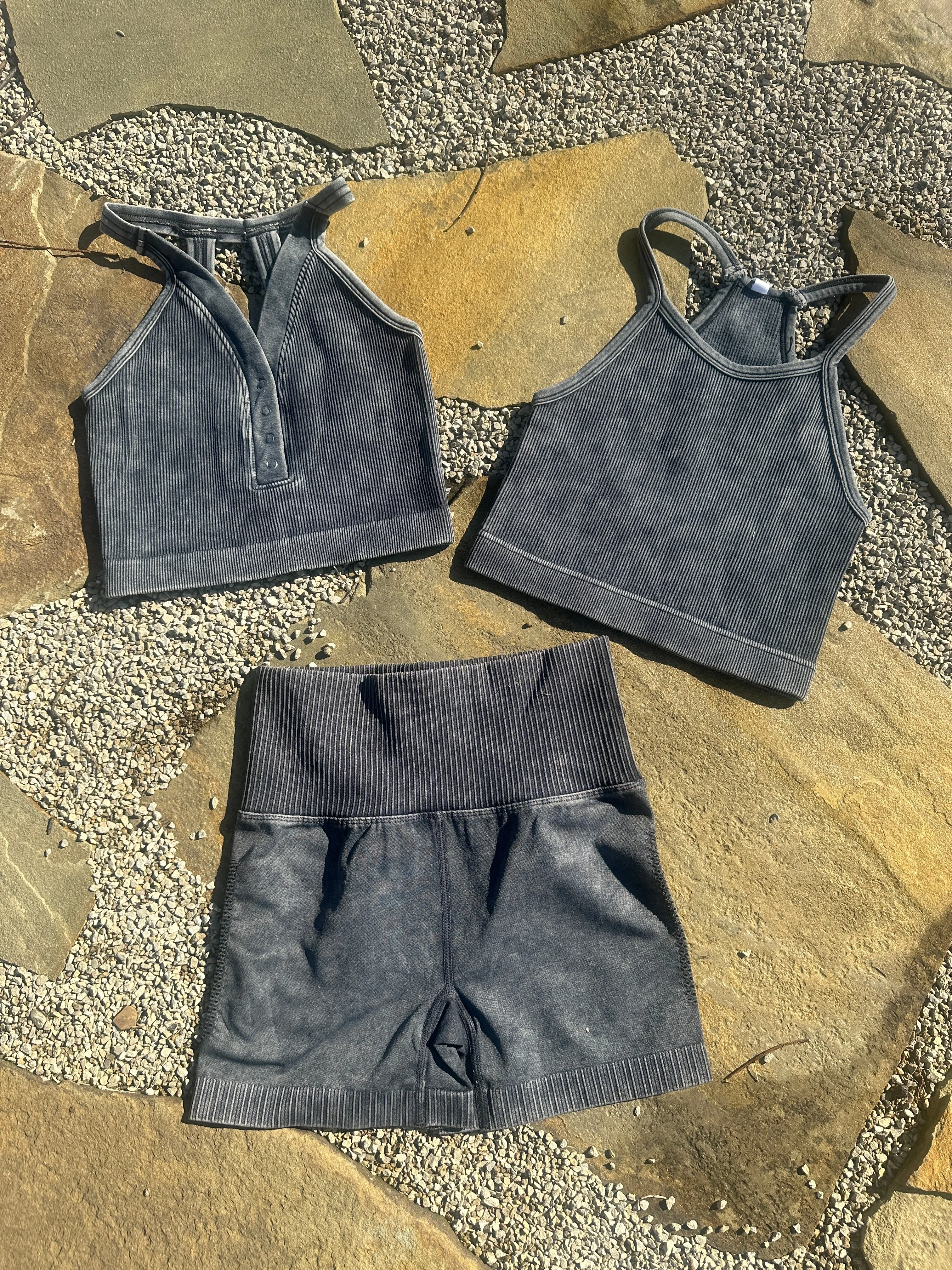 Washed Black Biker Shorts