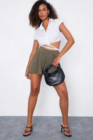 White Tie Knot Detail At Waist Crop Top