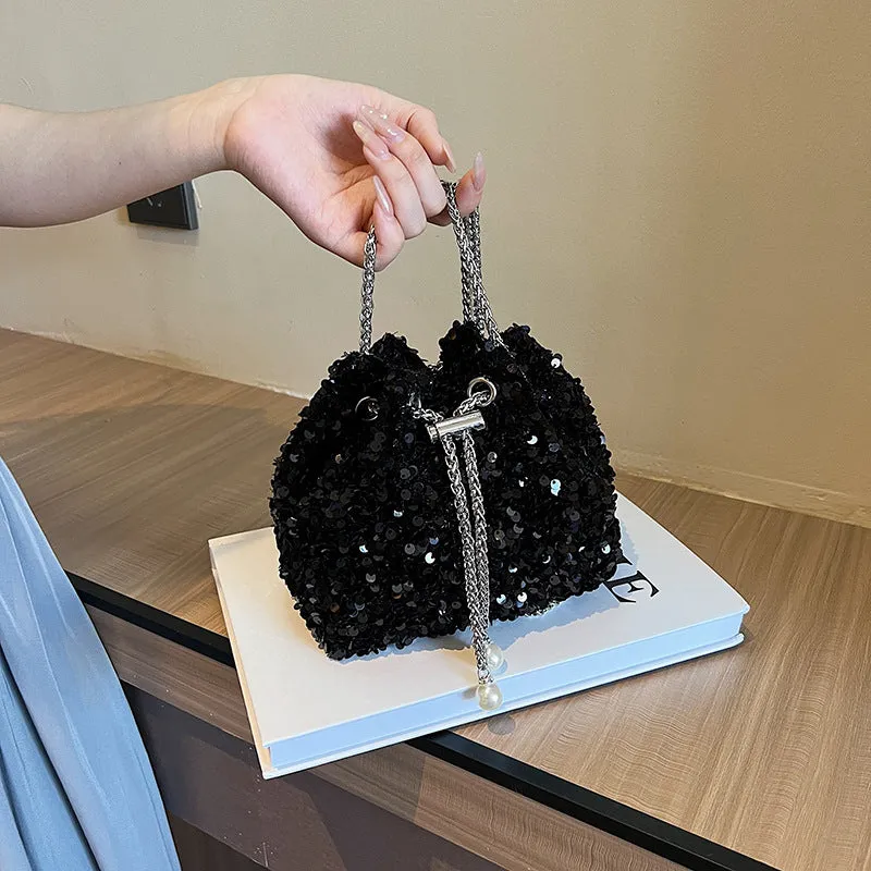Wholesale Fashionable personalized sequin bag for women bucket bag western style shoulder bag fashionable crossbody evening bag