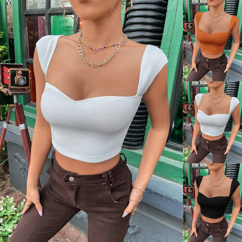 Women's New  Slim Short Sleeves Crop Tops