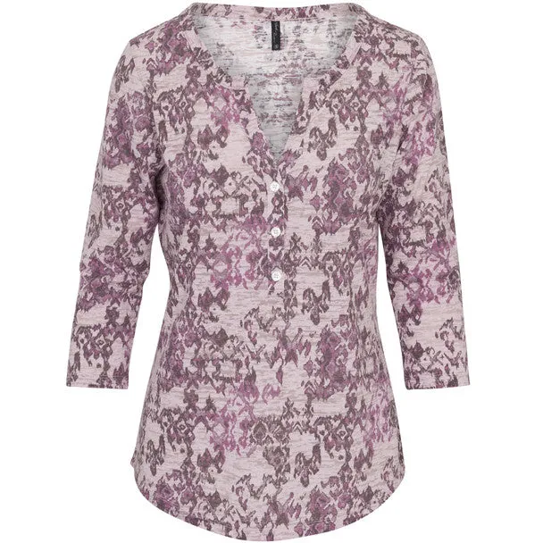 Women's Printed Burnout Henley 3/4-Sleeve Top - Plus Size - NRL2612P