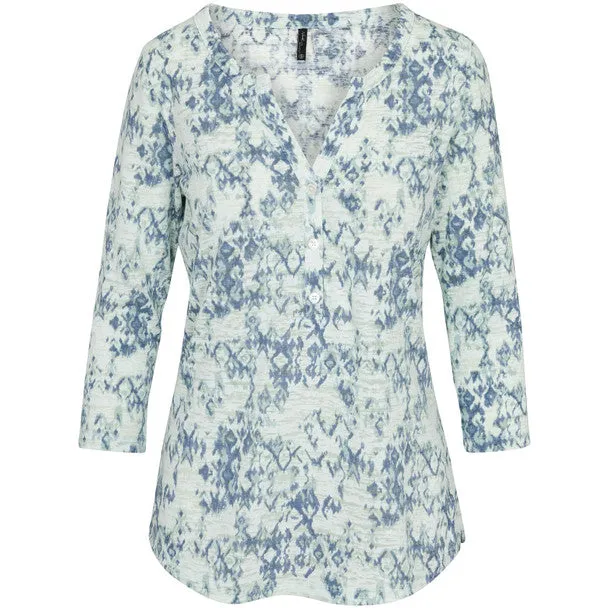 Women's Printed Burnout Henley 3/4-Sleeve Top - Plus Size - NRL2612P