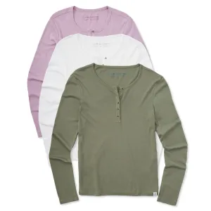 Womens Solid 3-Pack Modal Ribbed Henley - Multi
