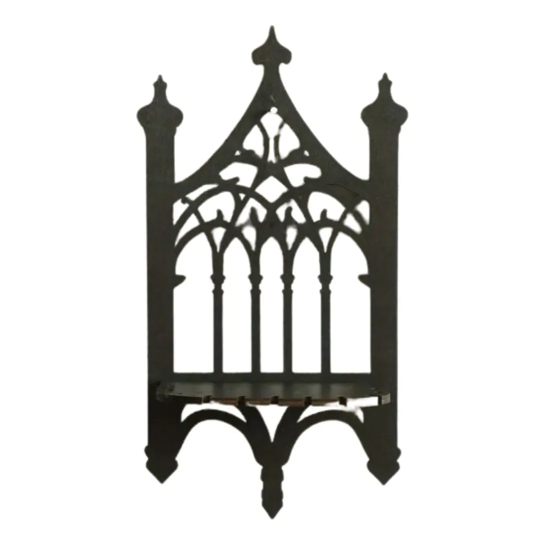 Wooden Crystal Display Shelf, Gothic Window Themed