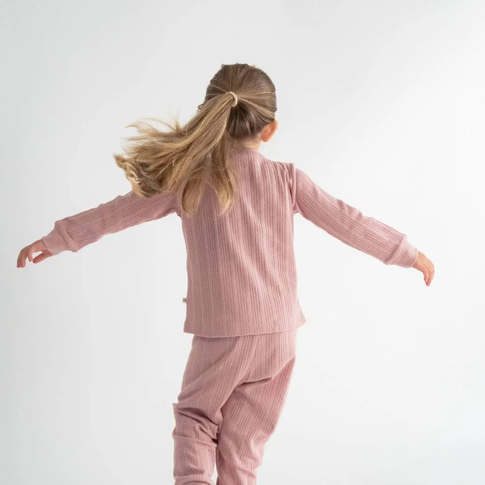 Woolbabe Organic Cotton/Merino Long Sleeve Henley Top - Dusk Marl