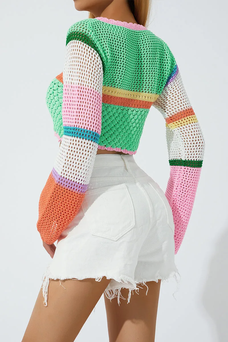 WT3084 Crochet Crop Shirt Top