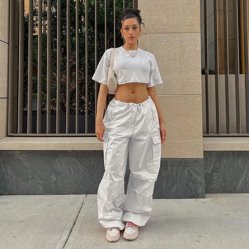 Y2K Clothing Oversized Plus Size Low Waist Parachute Loose Baggy Sweatpants Trousers Women Jogger Cargo Pants Streetwear Outfits