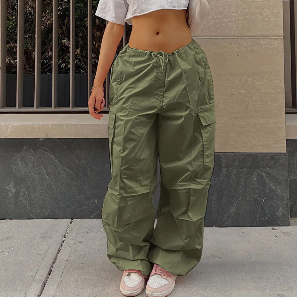 Y2K Clothing Oversized Plus Size Low Waist Parachute Loose Baggy Sweatpants Trousers Women Jogger Cargo Pants Streetwear Outfits