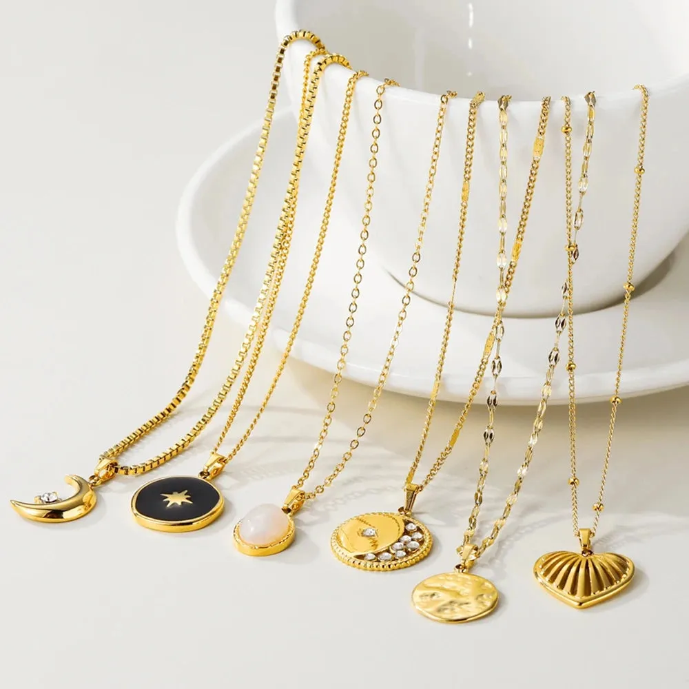 YA-CHAN Celestial Gold Necklaces - Heart, Moon, Star Pendants Jewelry