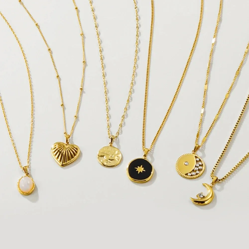YA-CHAN Celestial Gold Necklaces - Heart, Moon, Star Pendants Jewelry