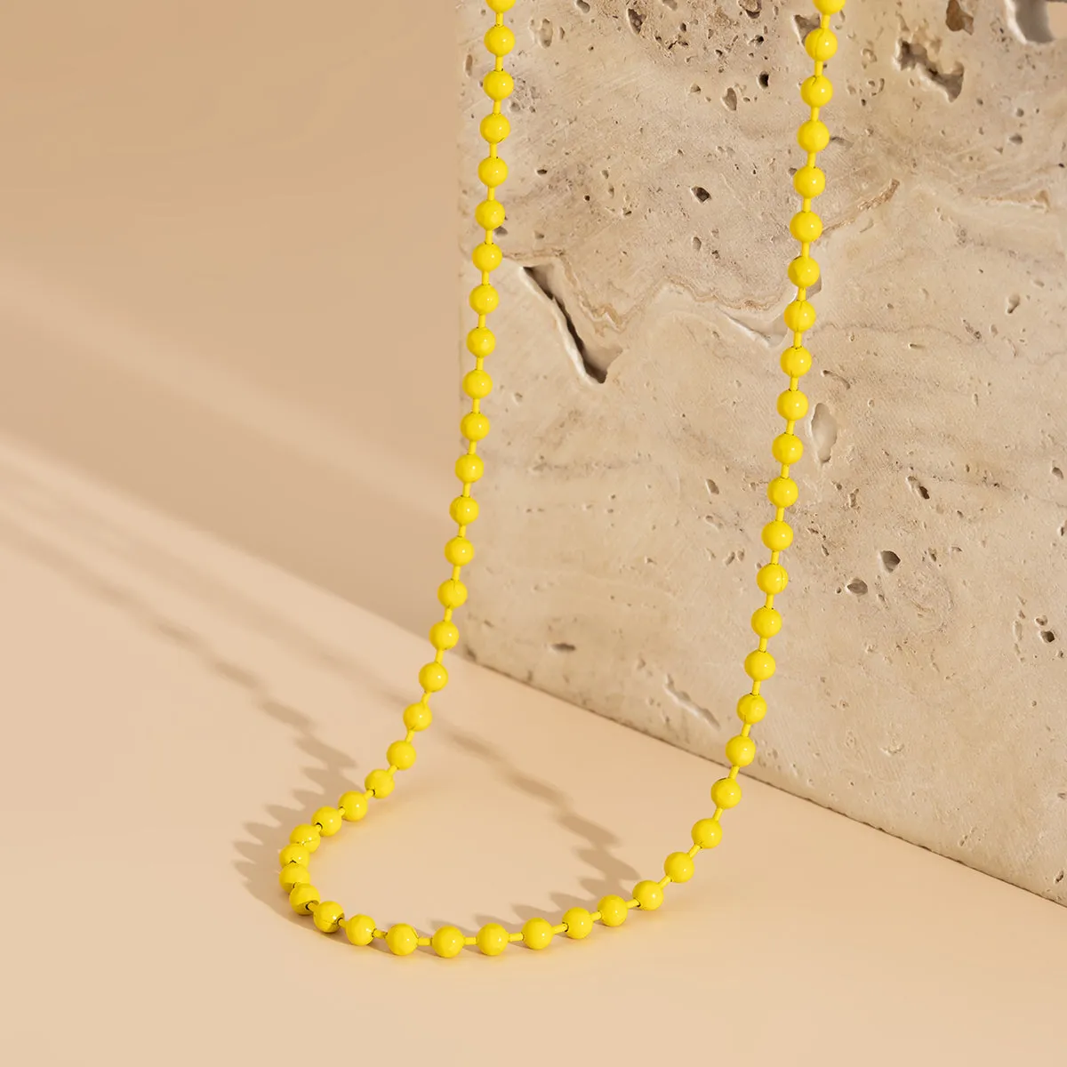 Yellow Enamel & Silver-Plated Bead Chain Necklace
