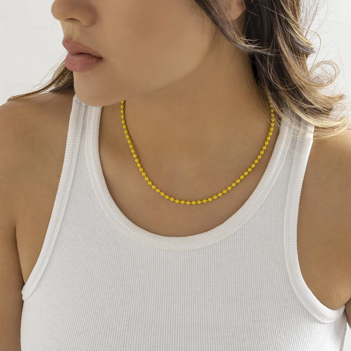 Yellow Enamel & Silver-Plated Bead Chain Necklace