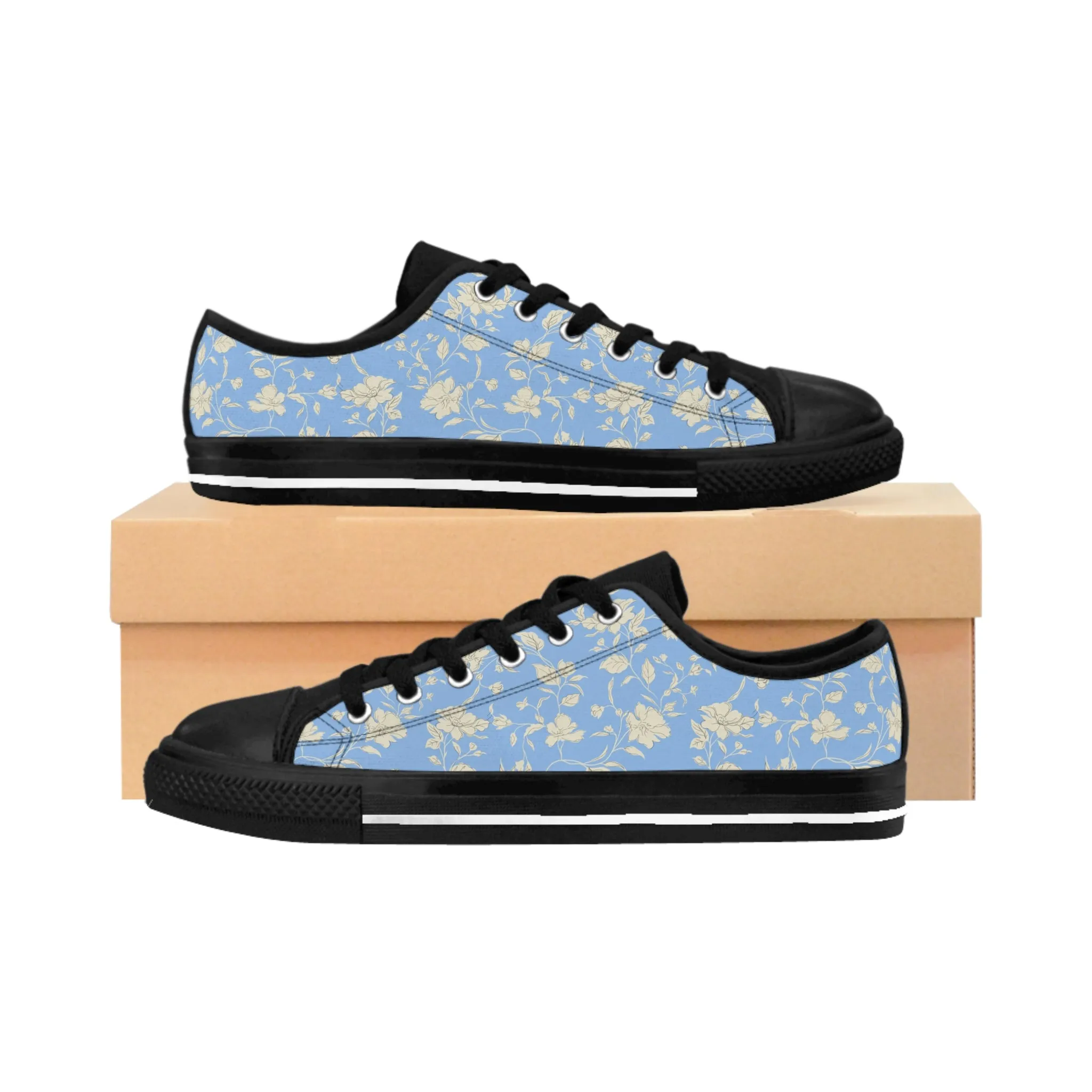 Yellow Flower Blue Background Women's Sneakers