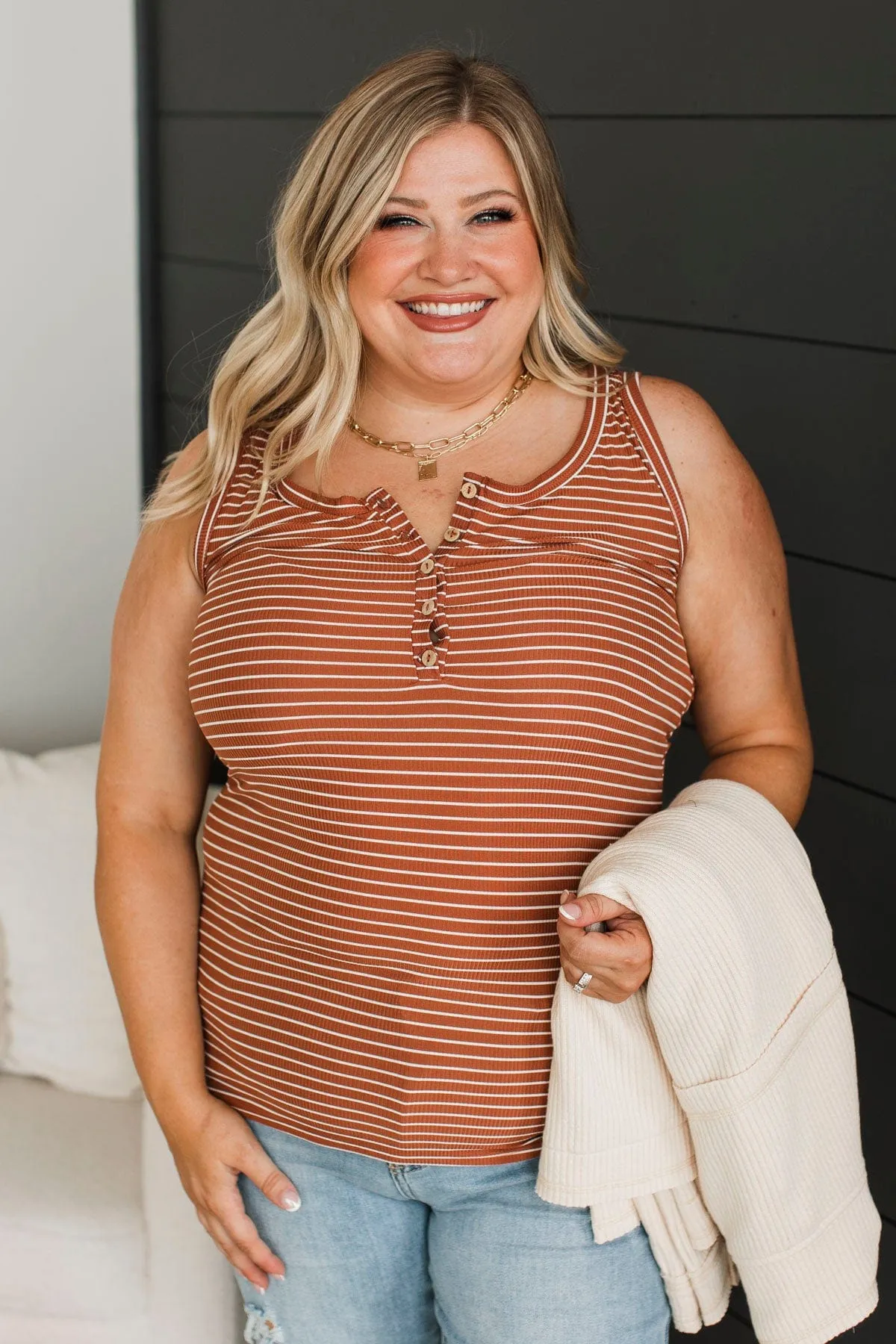 You Convinced Me Striped Tank Top- Rust