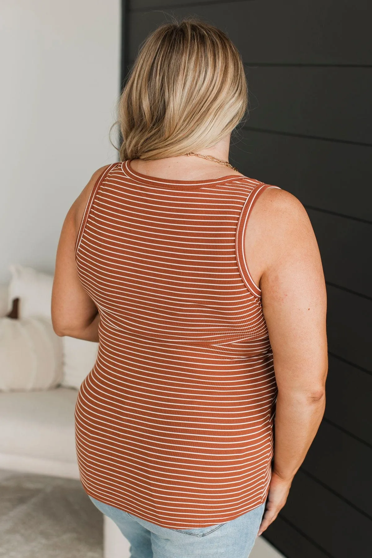 You Convinced Me Striped Tank Top- Rust