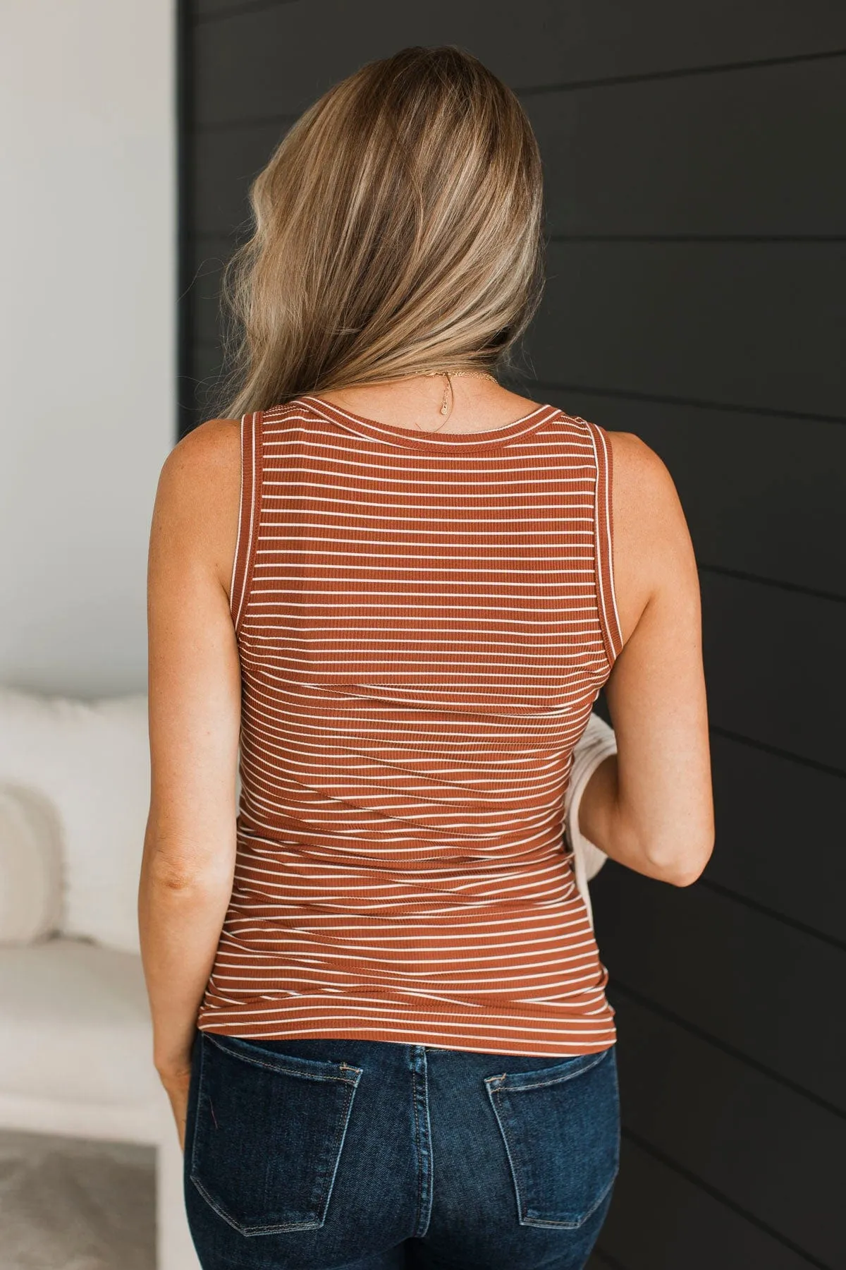 You Convinced Me Striped Tank Top- Rust