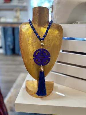 ZENZII - Long Beaded Necklace w/ Resin Pendant