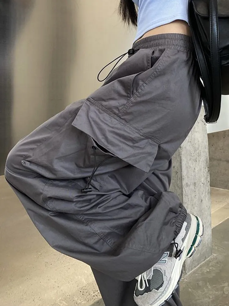 Zoki Streetwear Hip Hop Cargo Pants Women Fashion Pockets Oversize Loose Trousers Summer Bf Korean High Waist Wide Leg Pants