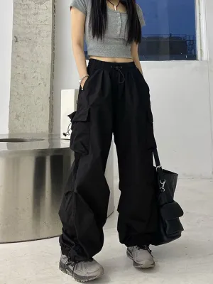 Zoki Streetwear Hip Hop Cargo Pants Women Fashion Pockets Oversize Loose Trousers Summer Bf Korean High Waist Wide Leg Pants