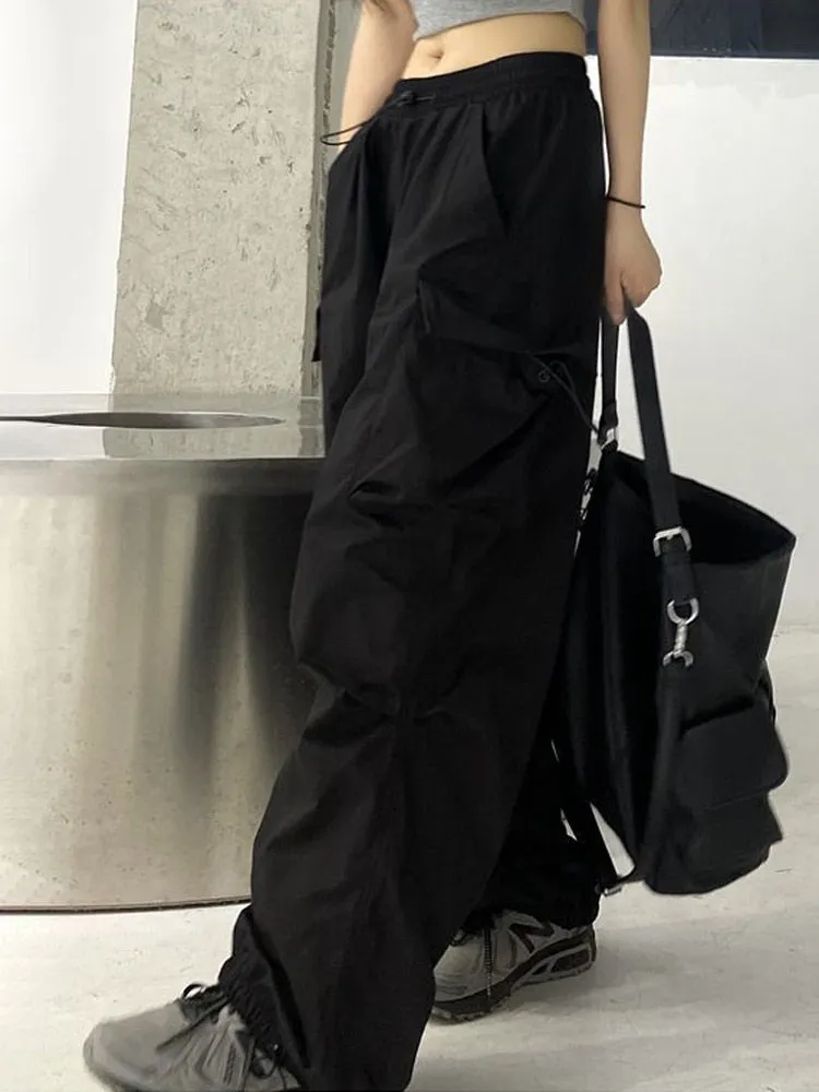 Zoki Streetwear Hip Hop Cargo Pants Women Fashion Pockets Oversize Loose Trousers Summer Bf Korean High Waist Wide Leg Pants