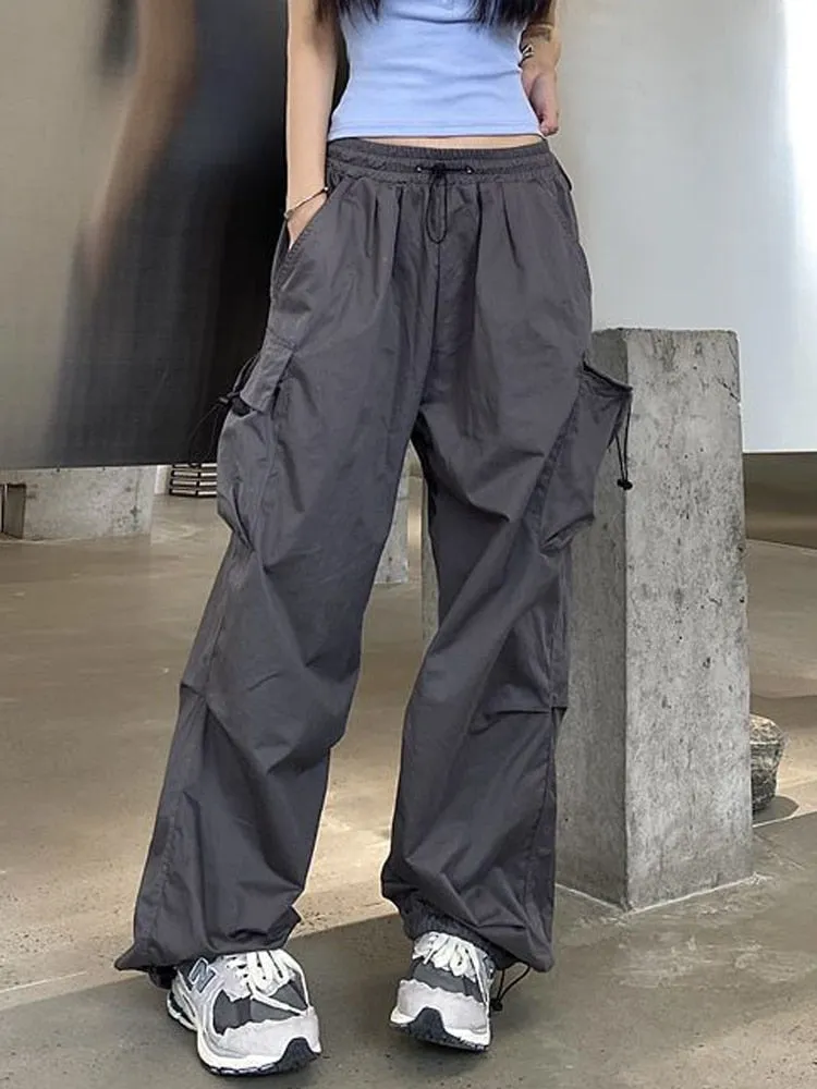 Zoki Streetwear Hip Hop Cargo Pants Women Fashion Pockets Oversize Loose Trousers Summer Bf Korean High Waist Wide Leg Pants