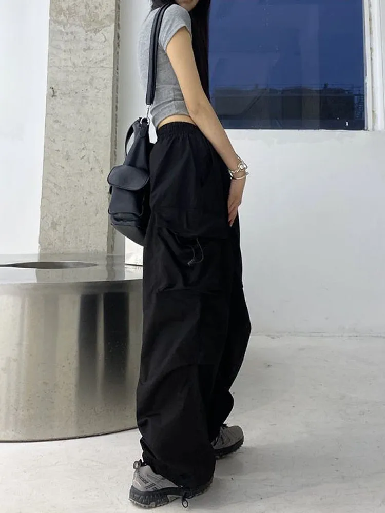 Zoki Streetwear Hip Hop Cargo Pants Women Fashion Pockets Oversize Loose Trousers Summer Bf Korean High Waist Wide Leg Pants